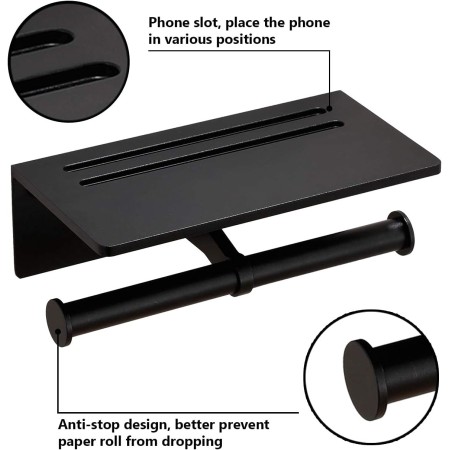 Smarthome Soporte de papel higiénico con estante para teléfono, dispensador de rollos de papel higiénico autoadhesivo de