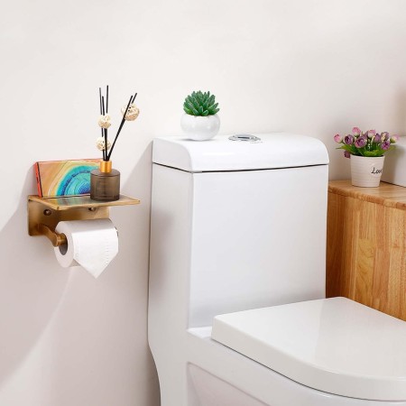 Smarthome Soporte de papel higiénico con estante para teléfono, dispensador de rollos de papel higiénico autoadhesivo de