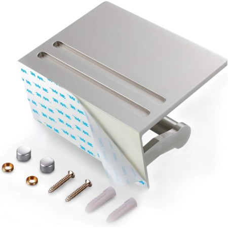 Smarthome Soporte de papel higiénico con estante para teléfono, dispensador de rollos de papel higiénico autoadhesivo de