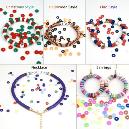 Gionlion 6000 cuentas de arcilla para hacer pulseras, 24 colores, cuentas planas redondas de arcilla polimérica de 0.236