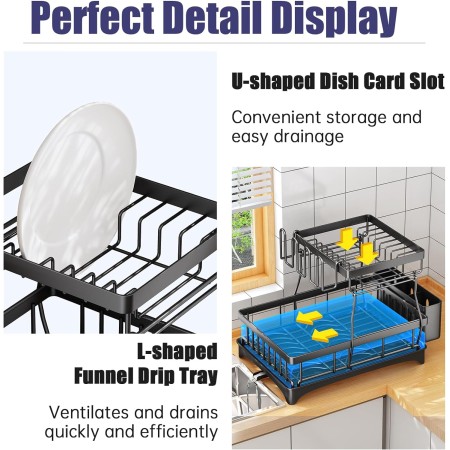 Escurridor de platos – Escurridor de platos de 2 niveles y escurridor para encimera de cocina de apartamento, organizador de