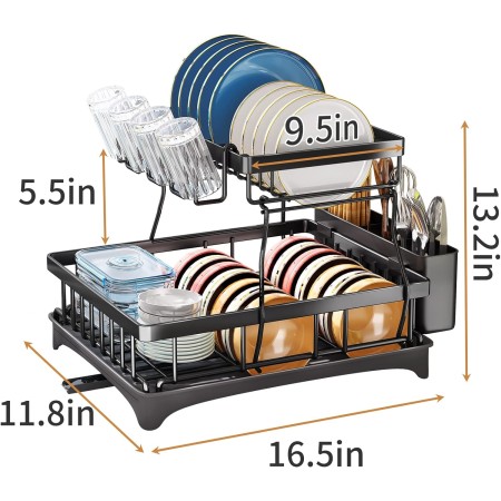 Escurridor de platos – Escurridor de platos de 2 niveles y escurridor para encimera de cocina de apartamento, organizador de