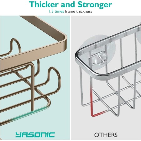 YASONIC Organizador de ducha adhesivo de esquina, con soporte para jabón y 12 ganchos, organizador de baño de acero inoxidable a