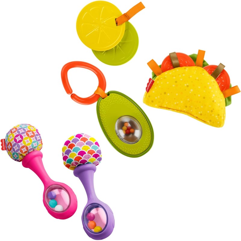 Fisher-Price Juguetes para recién nacidos Rattle 'n Rock Maracas, juego de 2 instrumentos musicales suaves para bebés de más de