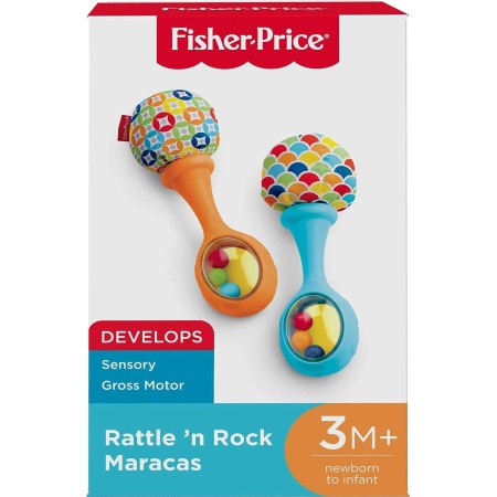 Fisher-Price Juguetes para recién nacidos Rattle 'n Rock Maracas, juego de 2 instrumentos musicales suaves para bebés de más de