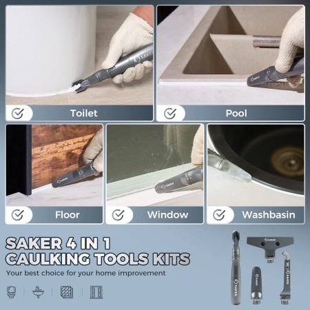 Saker Herramientas de calafateo de silicona, herramienta de acabado de sellador 3 en 1, raspador de eliminación de lechada