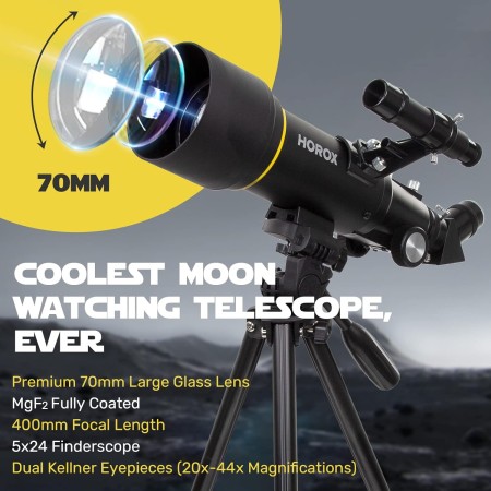 HOROX - Telescopio refractor de 2.756 in de apertura de 15.748 in para principiantes de astronomía, óptica totalmente multicapa