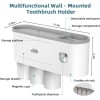 Soporte para cepillos de dientes montado en la pared, kit de exprimidor automático de pasta de dientes, soporte magnético para