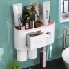 Soporte para cepillos de dientes montado en la pared, kit de exprimidor automático de pasta de dientes, soporte magnético para