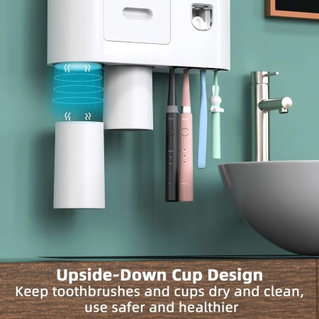 Soporte para cepillos de dientes montado en la pared, kit de exprimidor automático de pasta de dientes, soporte magnético para