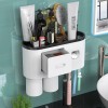 Soporte para cepillos de dientes montado en la pared, kit de exprimidor automático de pasta de dientes, soporte magnético para