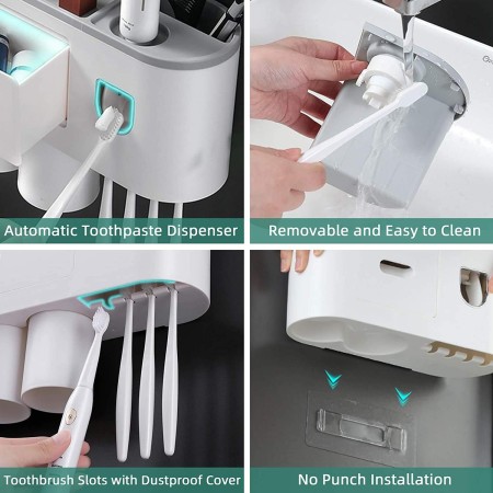 Soporte para cepillos de dientes montado en la pared, kit de exprimidor automático de pasta de dientes, soporte magnético para