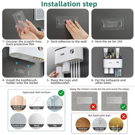 Soporte para cepillos de dientes montado en la pared, kit de exprimidor automático de pasta de dientes, soporte magnético para