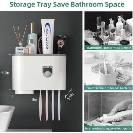 Soporte para cepillos de dientes montado en la pared, kit de exprimidor automático de pasta de dientes, soporte magnético para