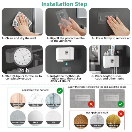 Soporte para cepillos de dientes montado en la pared, kit de exprimidor automático de pasta de dientes, soporte magnético para