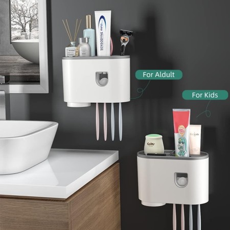 Soporte para cepillos de dientes montado en la pared, kit de exprimidor automático de pasta de dientes, soporte magnético para