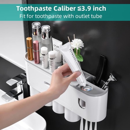 Soporte para cepillos de dientes montado en la pared, kit de exprimidor automático de pasta de dientes, soporte magnético para