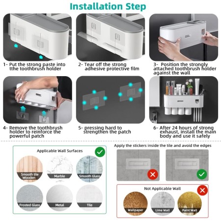 Soporte para cepillos de dientes montado en la pared, kit de exprimidor automático de pasta de dientes, soporte magnético para