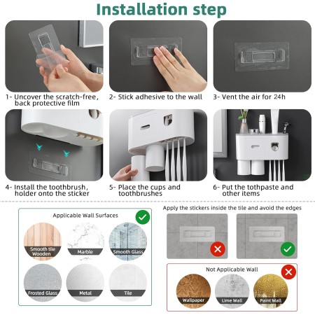 Soporte para cepillos de dientes montado en la pared, kit de exprimidor automático de pasta de dientes, soporte magnético para