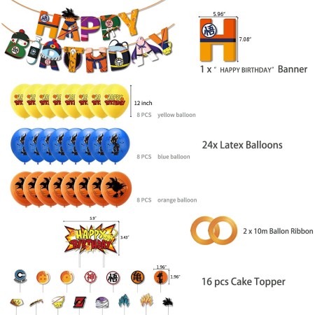 HONGFENG Juego de suministros para fiesta de cumpleaños, incluye pancarta de felicidad, adornos para pasteles y cupcakes, 24