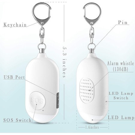 Safesound - Alarma personal con sirena, 130 dB, alarma de autodefensa, recargable con linterna LED de emergencia, dispositivos