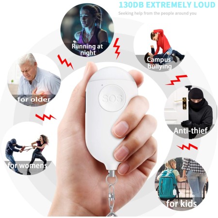 Safesound - Alarma personal con sirena, 130 dB, alarma de autodefensa, recargable con linterna LED de emergencia, dispositivos