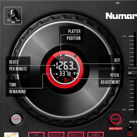 Numark Mixtrack Platinum FX Controlador para DJ, para Serato DJ, con control de 4 cubiertas, mezclador, interfaz de audio