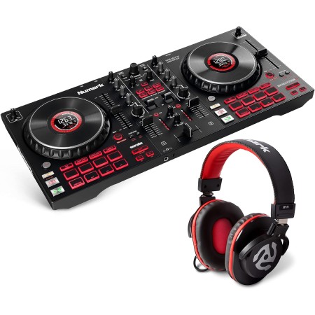 Numark Mixtrack Platinum FX Controlador para DJ, para Serato DJ, con control de 4 cubiertas, mezclador, interfaz de audio