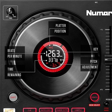 Numark Mixtrack Platinum FX Controlador para DJ, para Serato DJ, con control de 4 cubiertas, mezclador, interfaz de audio