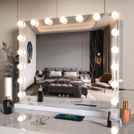 ZL ZELing Espejo de tocador con luces, espejo de maquillaje de mesa con 9 luces LED, control táctil inteligente, 3 colores,