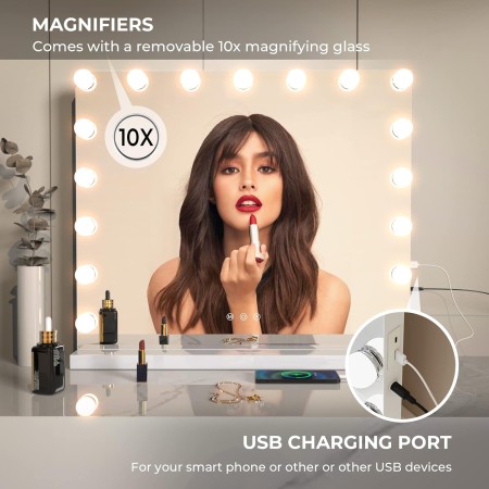 ZL ZELing Espejo de tocador con luces, espejo de maquillaje de mesa con 9 luces LED, control táctil inteligente, 3 colores,