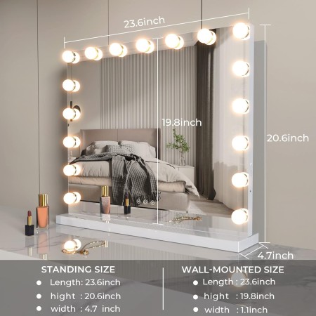 ZL ZELing Espejo de tocador con luces, espejo de maquillaje de mesa con 9 luces LED, control táctil inteligente, 3 colores,