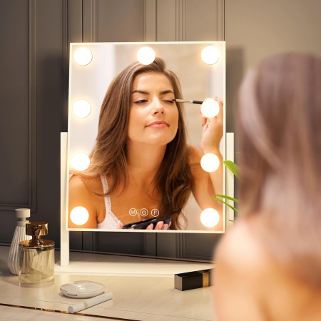 ZL ZELing Espejo de tocador con luces, espejo de maquillaje de mesa con 9 luces LED, control táctil inteligente, 3 colores,