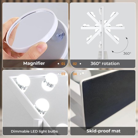 ZL ZELing Espejo de tocador con luces, espejo de maquillaje de mesa con 9 luces LED, control táctil inteligente, 3 colores,