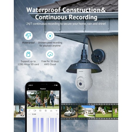 LaView Cámara de seguridad con bombilla de 4MP 2.4GHz, cámaras de seguridad 2K de 360° inalámbricas para exteriores e