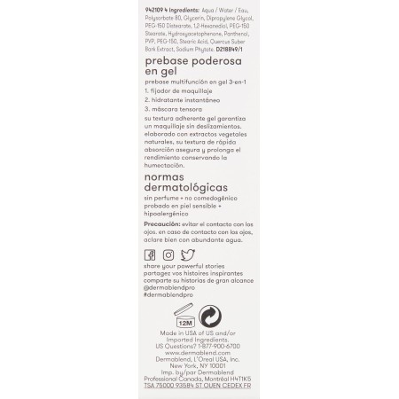 Dermablend Insta-Grip Jelly Primer, maquillaje facial, pre-base facial sin silicona para piel seca, minimización de poros con