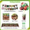 Pixel - Kit de decoración de fiesta de cumpleaños para niños y niños, pancartas de juego de píxeles, servilletas, tazas, mantel,