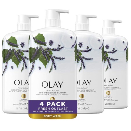 Olay Fresh Outlast Gel de baño, agua de abedul y lavanda, 30 onzas líquidas, (paquete de 4)