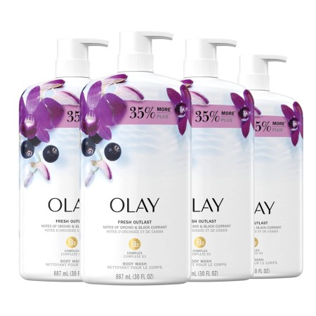 Olay Fresh Outlast Gel de baño, agua de abedul y lavanda, 30 onzas líquidas, (paquete de 4)