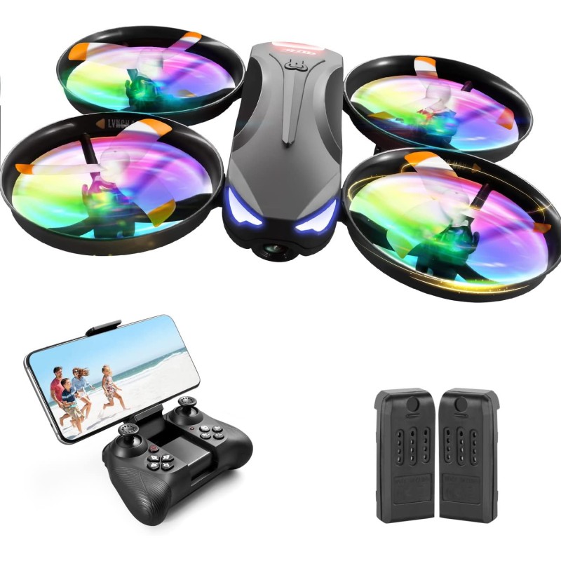 4DRC V16 Drone con cámara para niños, cámara FPV 1080P Mini RC Quadcopter juguete para principiantes con 7 colores de luces LED,