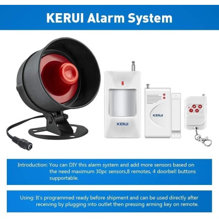 KERUI Kit de sistema de alarma de seguridad para oficina en casa, oficina en casa, inalámbrico, ruidoso, para interiores y