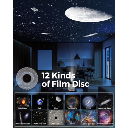 FLEWKEN Proyector de galaxia planetario 12 en 1, proyector de estrellas para dormitorio, lámpara giratoria de 360°, proyector de