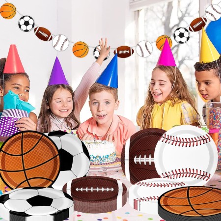Decoraciones deportivas para fiestas de cumpleaños, 80 unidades, platos y servilletas para fiestas deportivas, béisbol, fútbol,