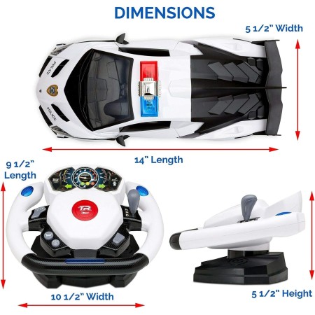 Coche de policía a control remoto, movimiento 4D y control de volante, escala 1:12, 2.4 GHz, con luces, sirenas, puertas