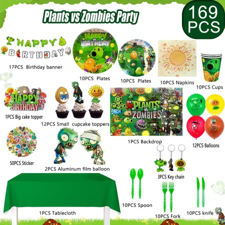 Plants vs Zombies - Suministros de fiesta, 169 piezas de Plants vs Play Game Zombies - Globos de plantas contra zombis,