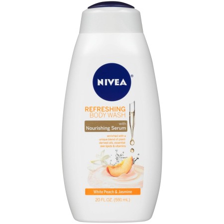 NIVEA Gel de baño refrescante de bayas silvestres e hibisco con suero nutritivo, botella de 20 onzas líquidas