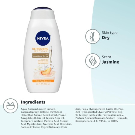 NIVEA Gel de baño refrescante de bayas silvestres e hibisco con suero nutritivo, botella de 20 onzas líquidas