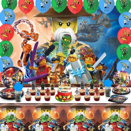 Ninjago - Suministros de fiesta de cumpleaños para niños y niños, decoraciones de fiesta de cumpleaños, incluyendo platos,