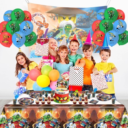 Ninjago - Suministros de fiesta de cumpleaños para niños y niños, decoraciones de fiesta de cumpleaños, incluyendo platos,