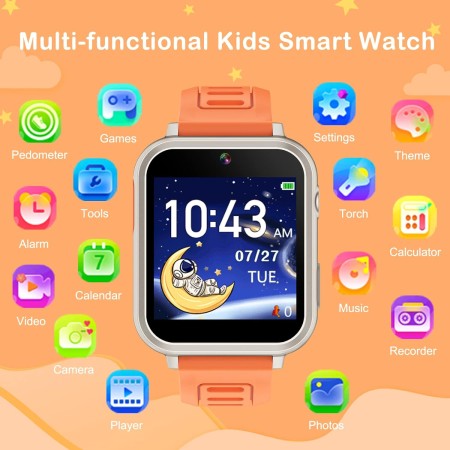 Phyulls Reloj inteligente para niños, reloj inteligente con 24 juegos, cámara, grabadora de video, calculadora de alarma